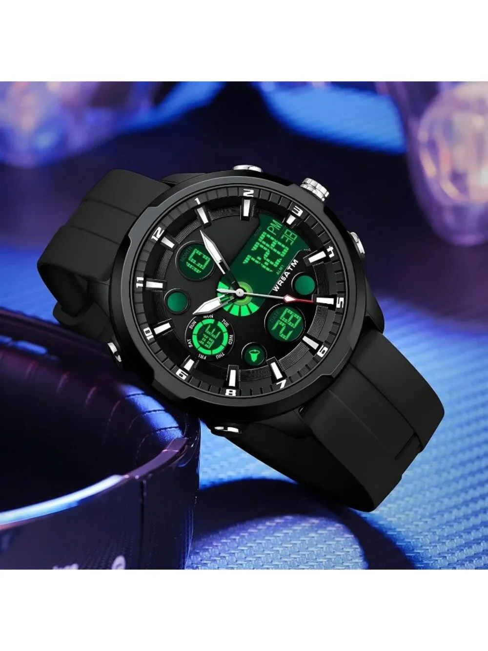 Men Black Large Face Watches Chronograph Waterproof Sport Military Heavy Duty